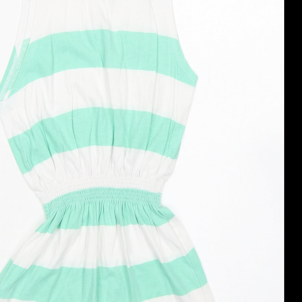 H&M Girls Green Striped Cotton Tank Dress  Size 3-4 Years  Crew Neck