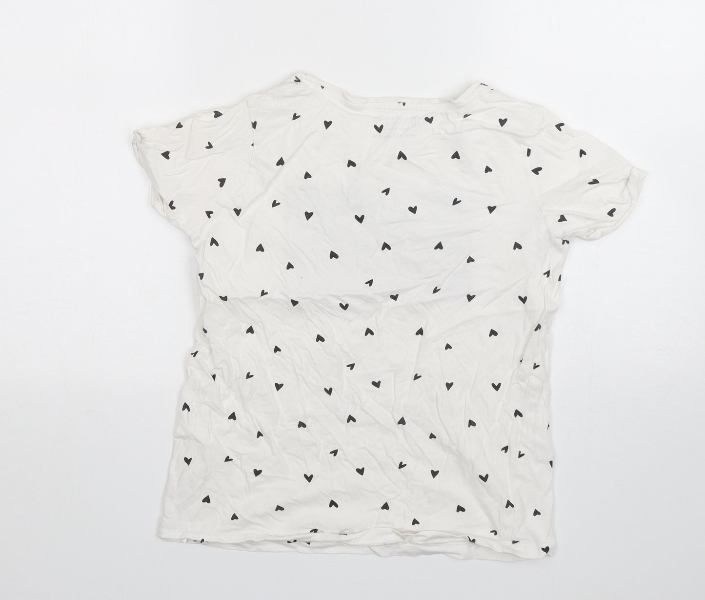 Primark Girls White Polka Dot Cotton Basic T-Shirt Size 12-13 Years Round Neck