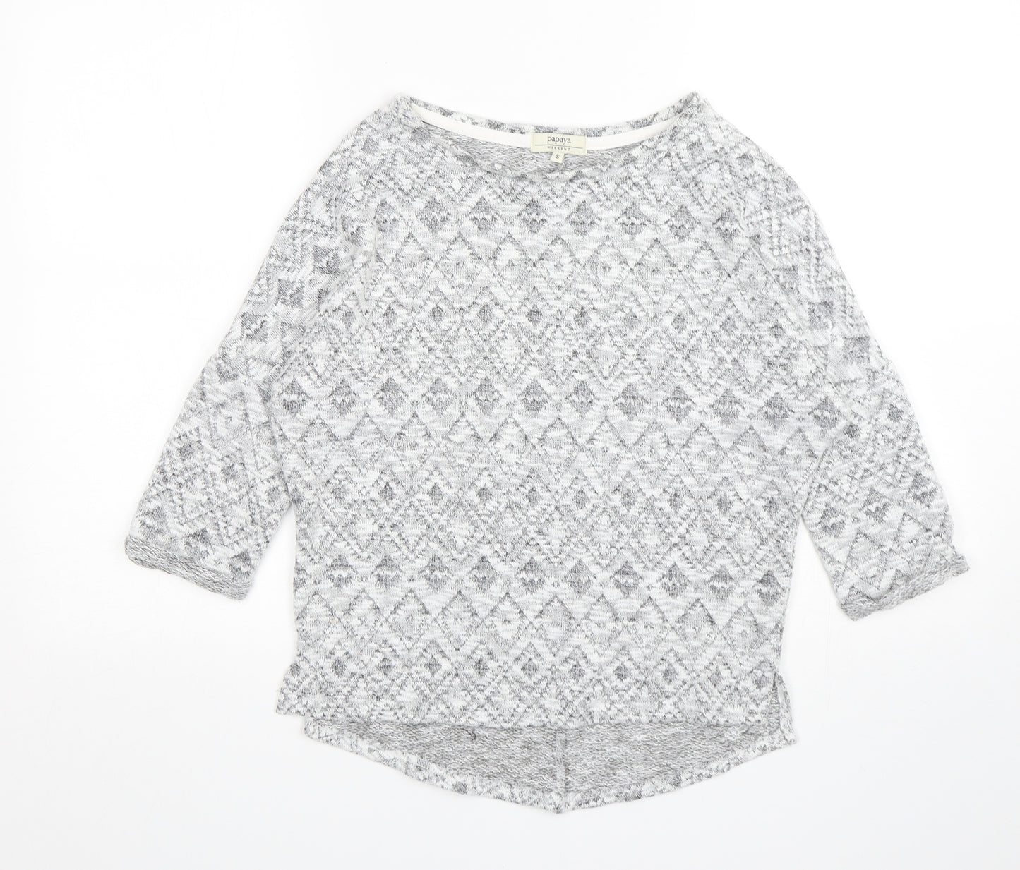 Papaya Womens Grey Round Neck Argyle/Diamond Polyester Pullover Jumper Size S