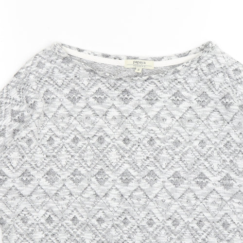 Papaya Womens Grey Round Neck Argyle/Diamond Polyester Pullover Jumper Size S