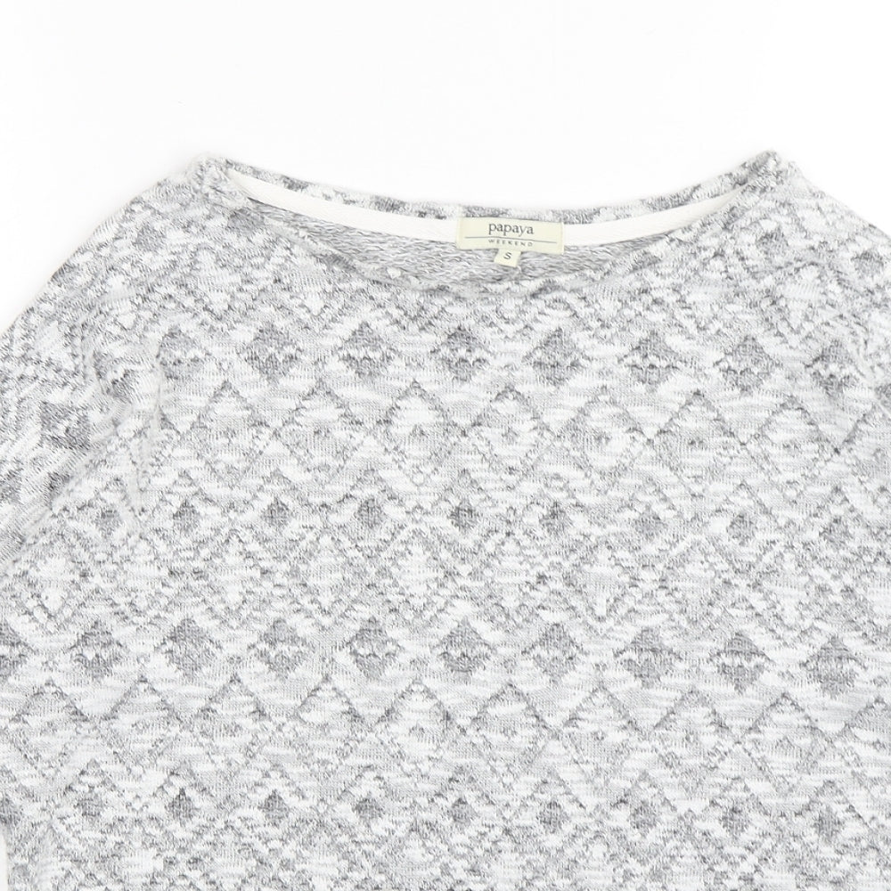 Papaya Womens Grey Round Neck Argyle/Diamond Polyester Pullover Jumper Size S