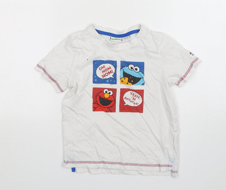 Sesame Street Boys White Cotton Basic T-Shirt Size 5-6 Years Round Neck