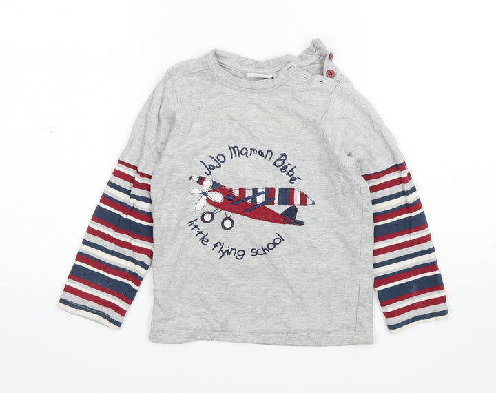 JoJo Maman Bébé Boys Multicoloured Striped Cotton Basic T-Shirt Size 4-5 Years Round Neck