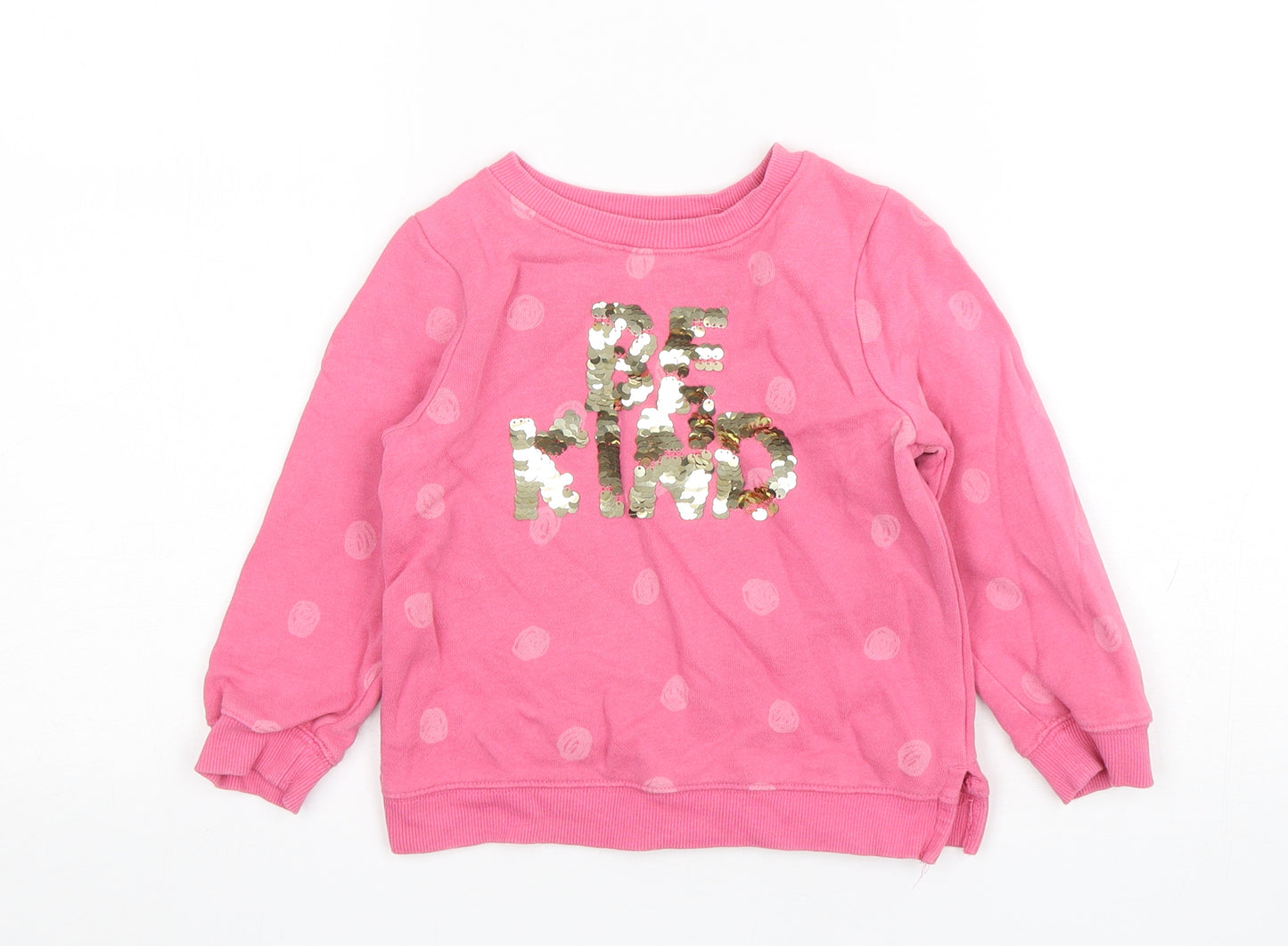 John Lewis  Girls Pink Polka Dot Cotton Pullover Sweatshirt Size 4 Years