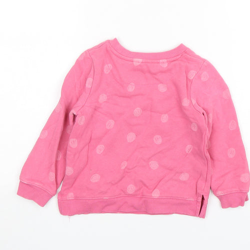 John Lewis  Girls Pink Polka Dot Cotton Pullover Sweatshirt Size 4 Years
