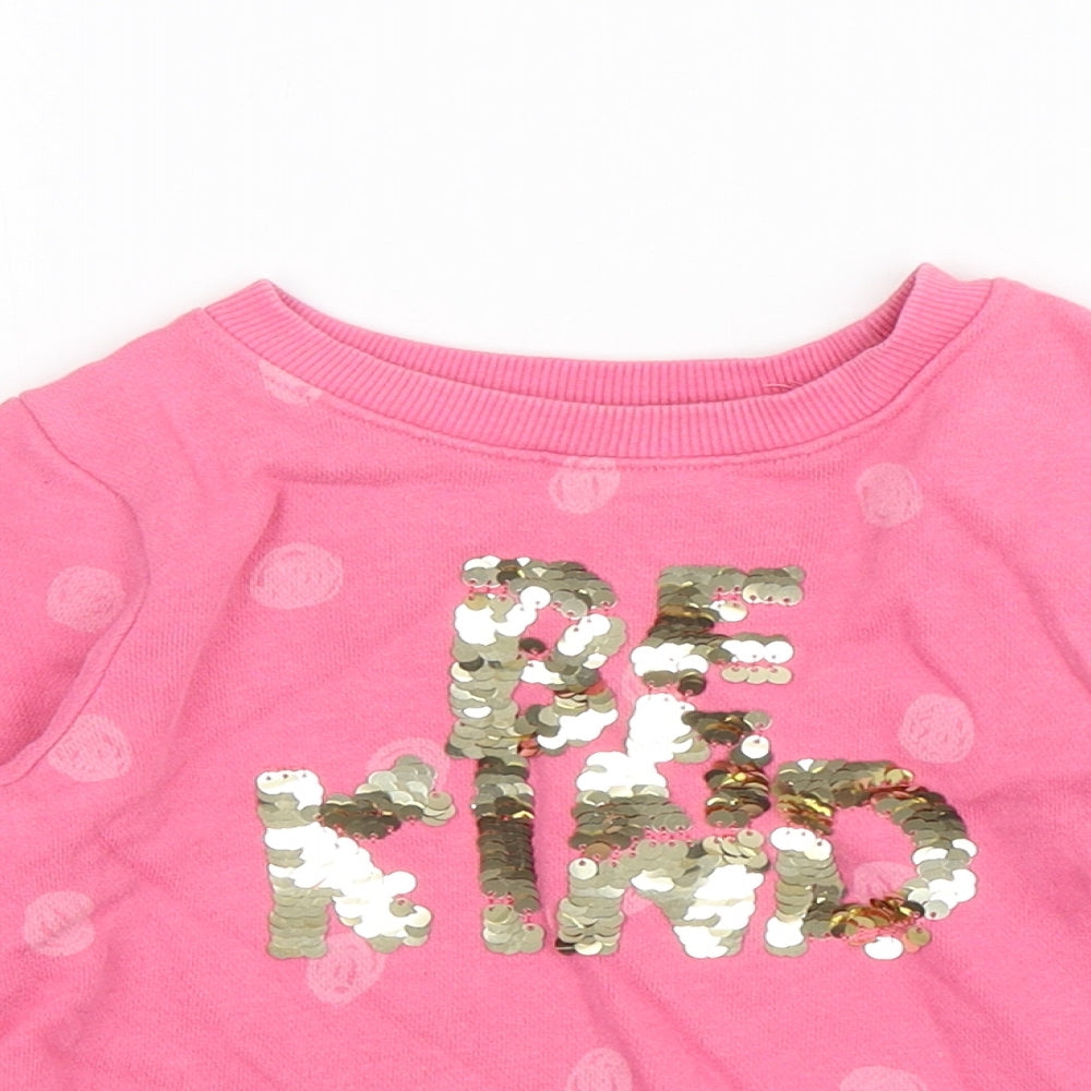 John Lewis  Girls Pink Polka Dot Cotton Pullover Sweatshirt Size 4 Years