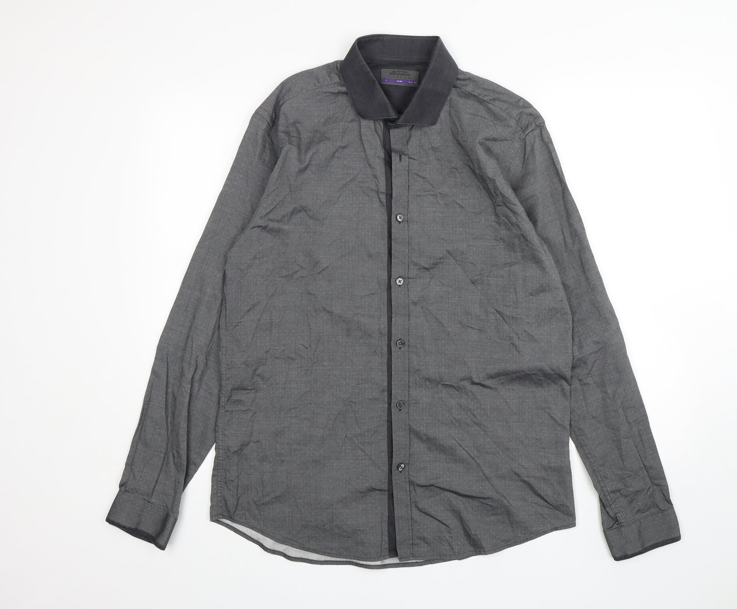 Burton  Mens Grey Polka Dot Cotton  Dress Shirt Size L Collared