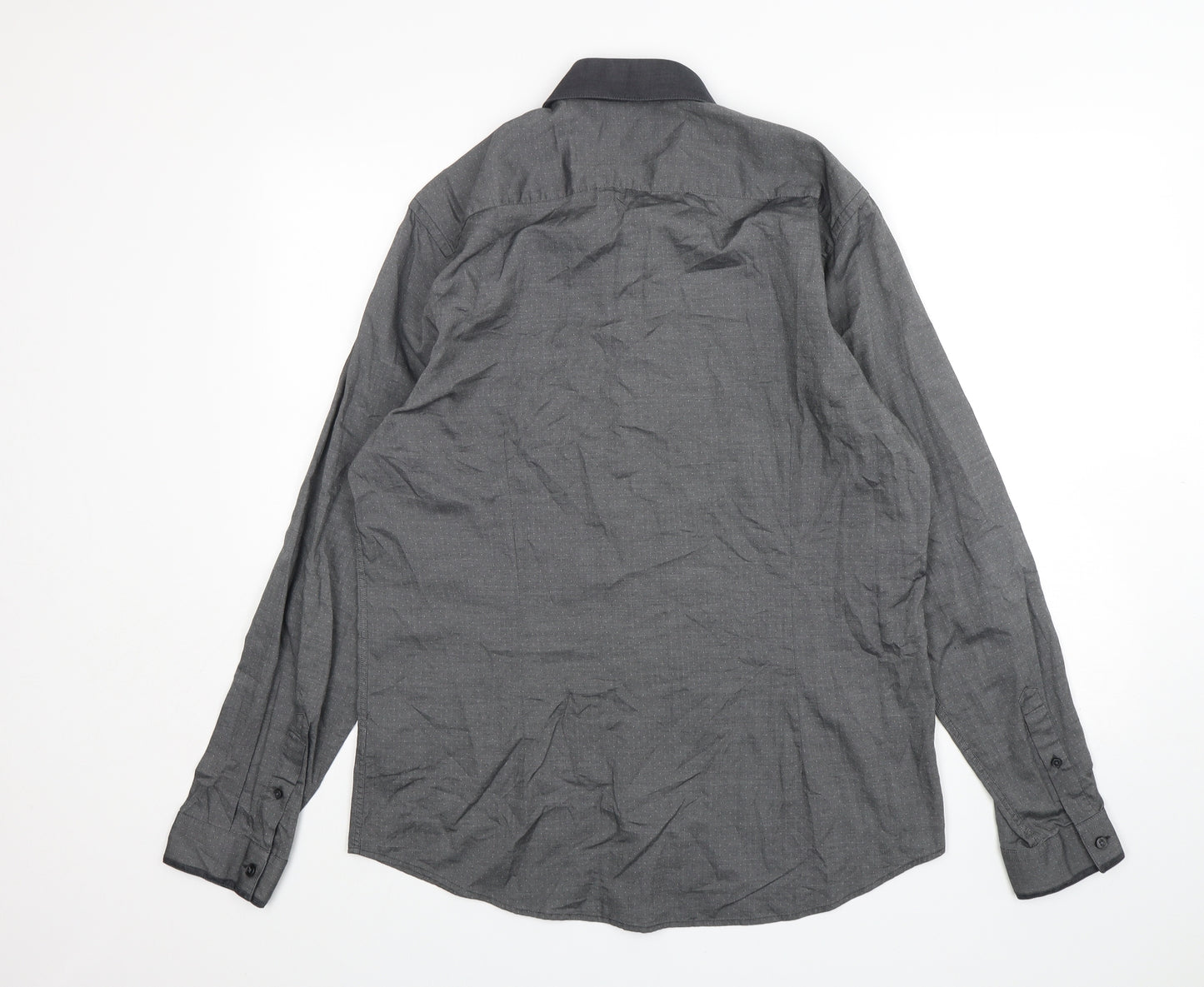 Burton  Mens Grey Polka Dot Cotton  Dress Shirt Size L Collared