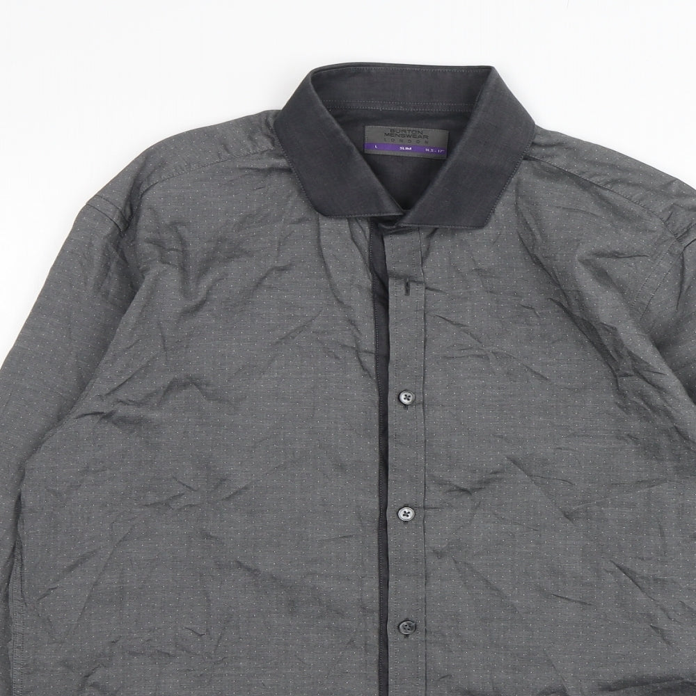 Burton  Mens Grey Polka Dot Cotton  Dress Shirt Size L Collared