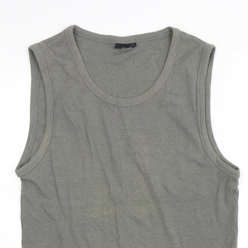 propella Mens Green  Cotton Basic Tank Size L Round Neck