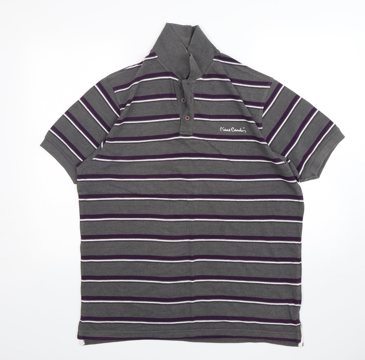 Pierre Cardin  Mens Multicoloured Striped Cotton  Polo Size L Collared