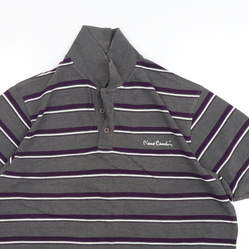Pierre Cardin  Mens Multicoloured Striped Cotton  Polo Size L Collared