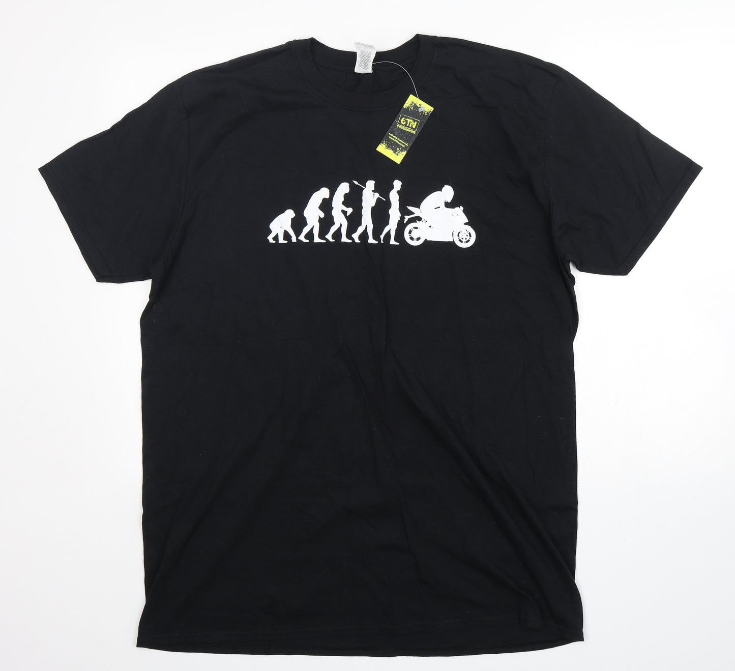 Gildan Mens Black  Cotton  T-Shirt Size XL Round Neck  - motorbike