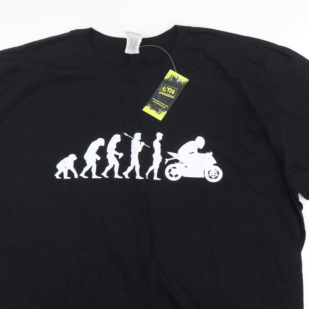 Gildan Mens Black  Cotton  T-Shirt Size XL Round Neck  - motorbike