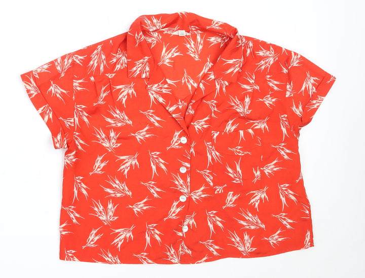 I Love H81 Womens Red  Polyester Basic Button-Up Size L Collared