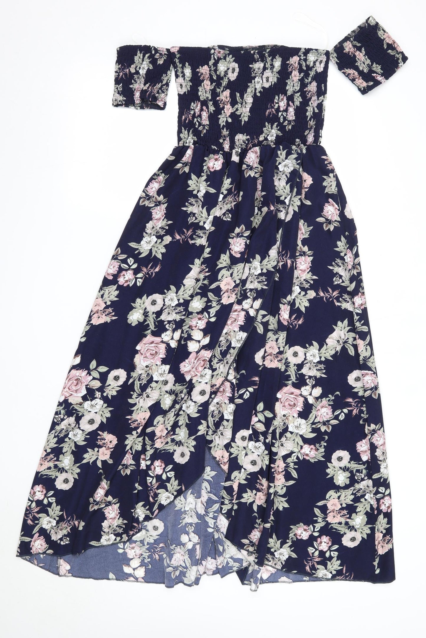 L'olive Verte Womens Blue Floral Polyester Fit & Flare  Size S  Off the Shoulder