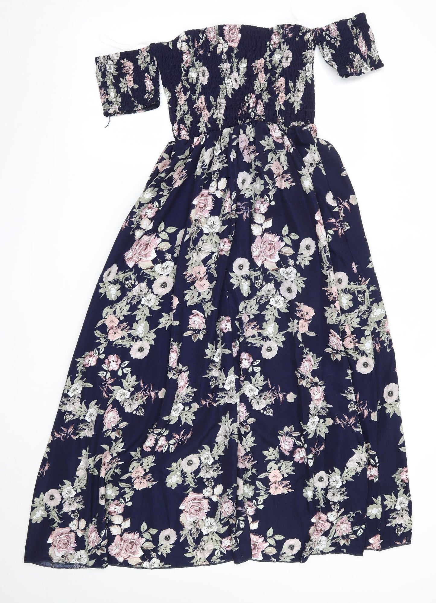 L'olive Verte Womens Blue Floral Polyester Fit & Flare  Size S  Off the Shoulder