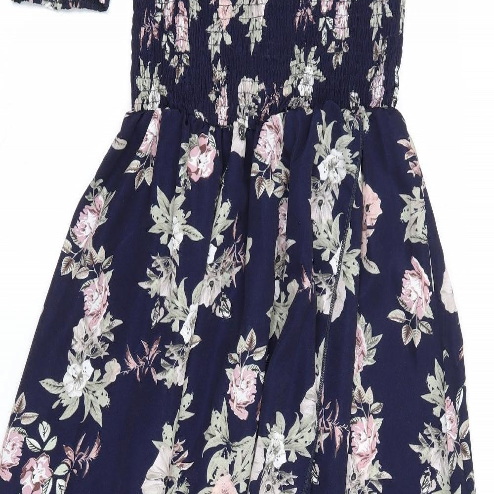 L'olive Verte Womens Blue Floral Polyester Fit & Flare  Size S  Off the Shoulder