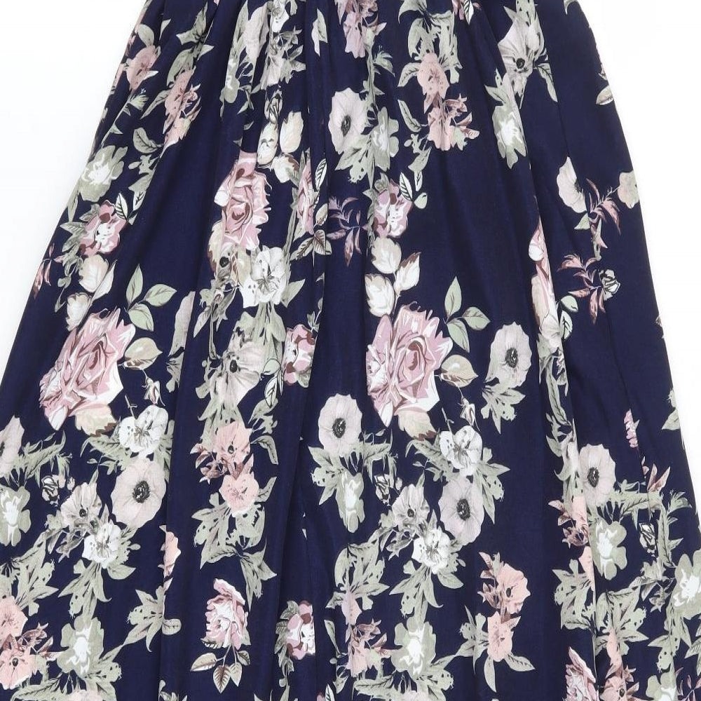 L'olive Verte Womens Blue Floral Polyester Fit & Flare  Size S  Off the Shoulder
