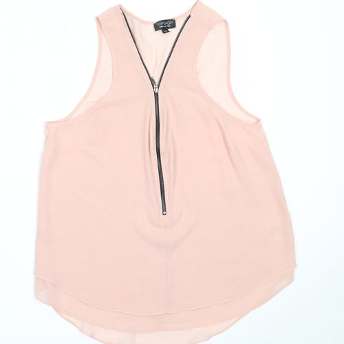 Topshop Womens Pink  Polyester Basic Blouse Size 12 V-Neck
