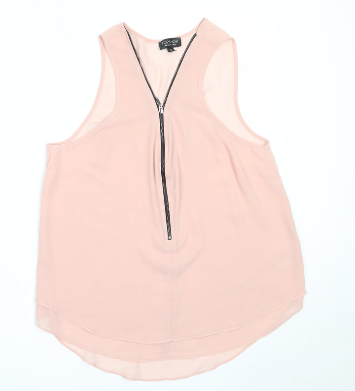 Topshop Womens Pink Polyester Basic Blouse Size 12 V-Neck