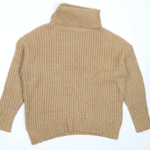 157 Womens Beige Roll Neck  Acrylic Pullover Jumper Size M
