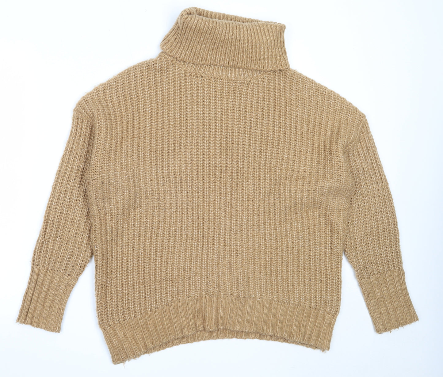 157 Womens Beige Roll Neck  Acrylic Pullover Jumper Size M