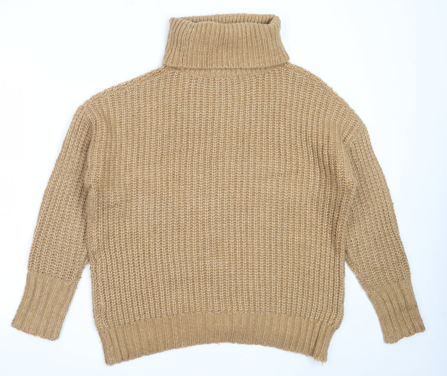 157 Womens Beige Roll Neck  Acrylic Pullover Jumper Size M