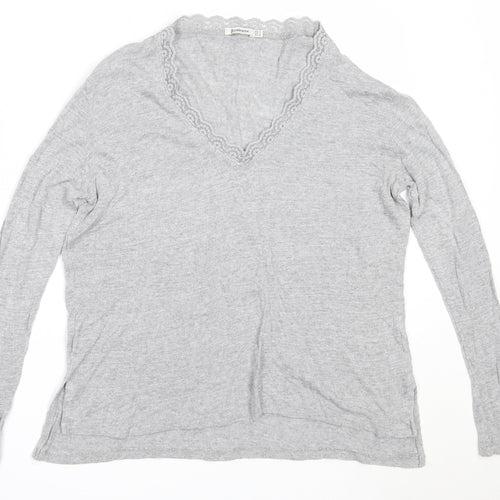 Stradivarius Womens Grey V-Neck  Acrylic Pullover Jumper Size M