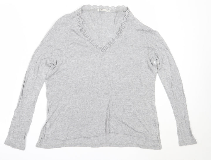 Stradivarius Womens Grey V-Neck Acrylic Pullover Jumper Size M