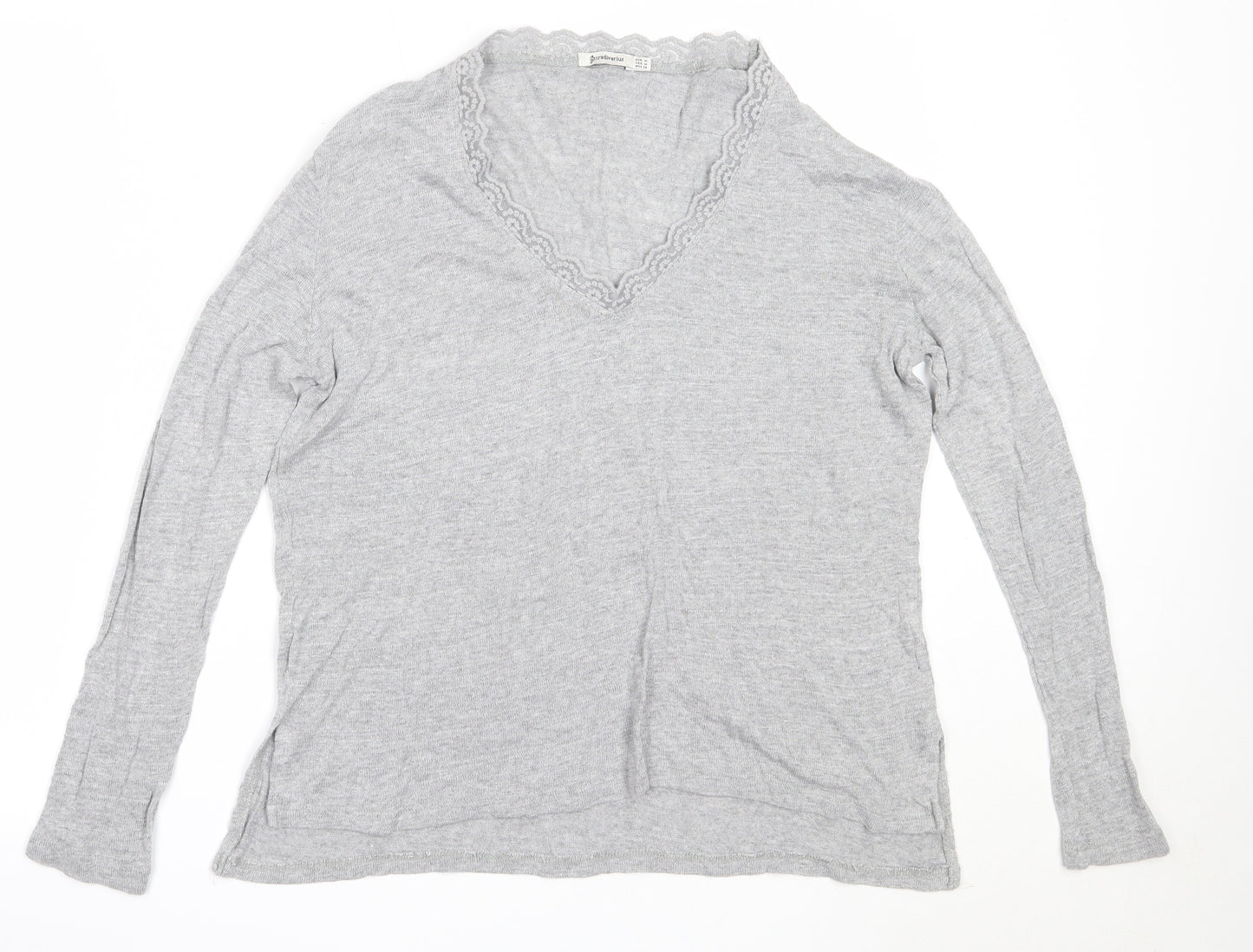 Stradivarius Womens Grey V-Neck  Acrylic Pullover Jumper Size M