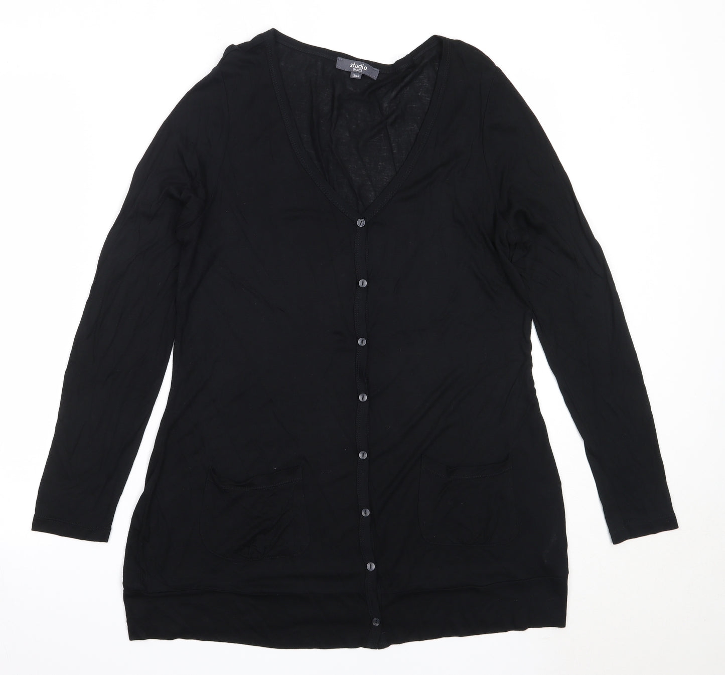 Studio Womens Black V-Neck  Viscose Cardigan Jumper Size 12