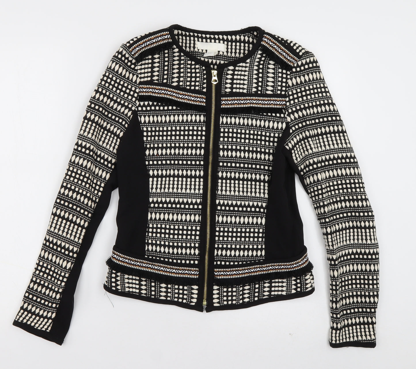 H&M Womens Black Geometric  Jacket  Size 6  Zip