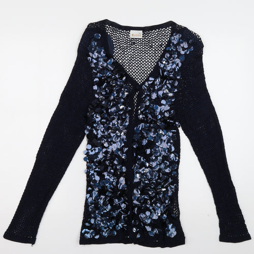 Roman Womens Blue V-Neck  Viscose Cardigan Jumper Size S