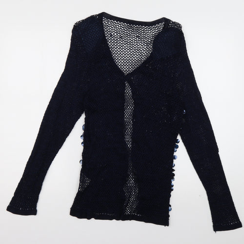 Roman Womens Blue V-Neck  Viscose Cardigan Jumper Size S