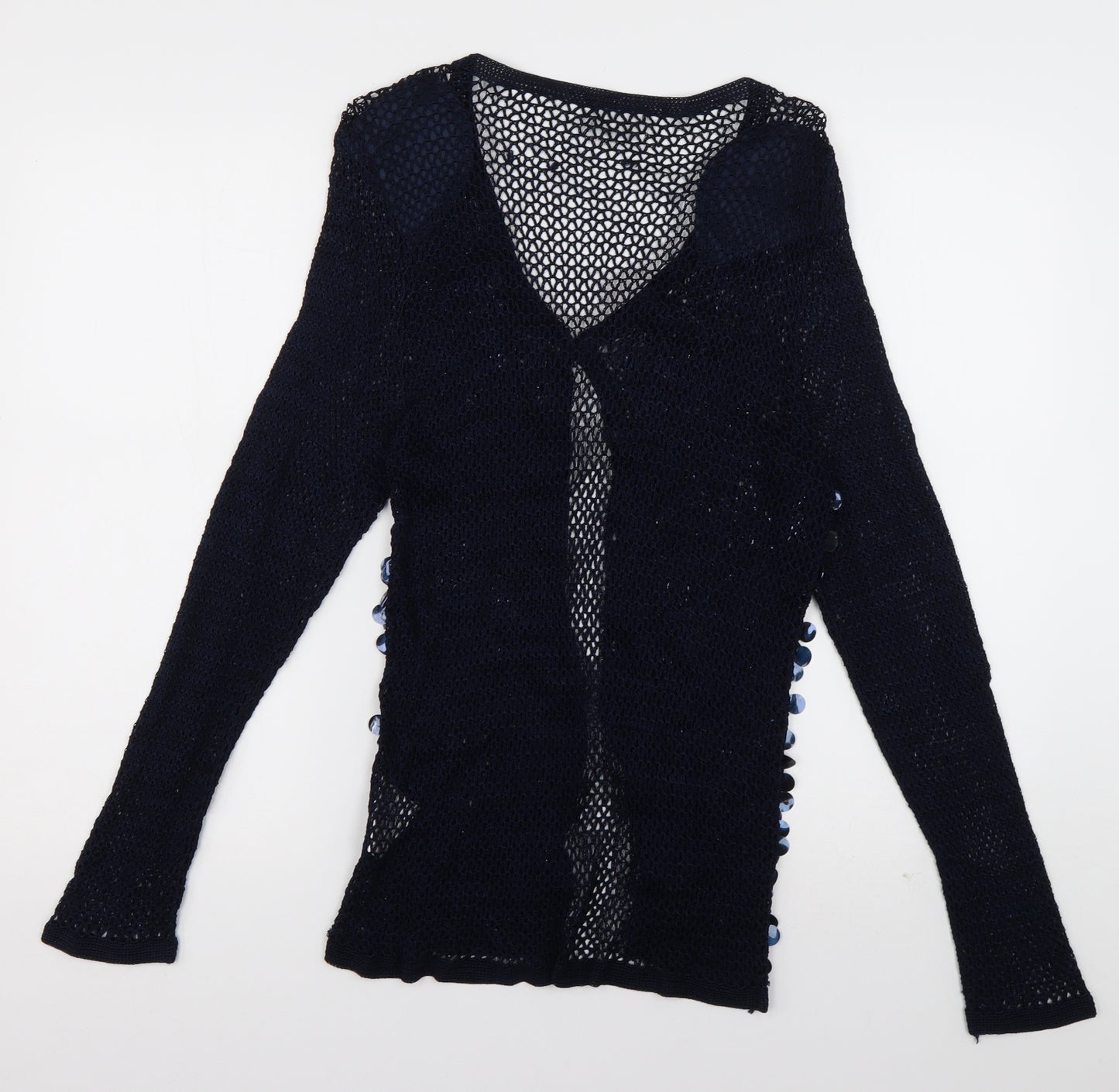 Roman Womens Blue V-Neck  Viscose Cardigan Jumper Size S