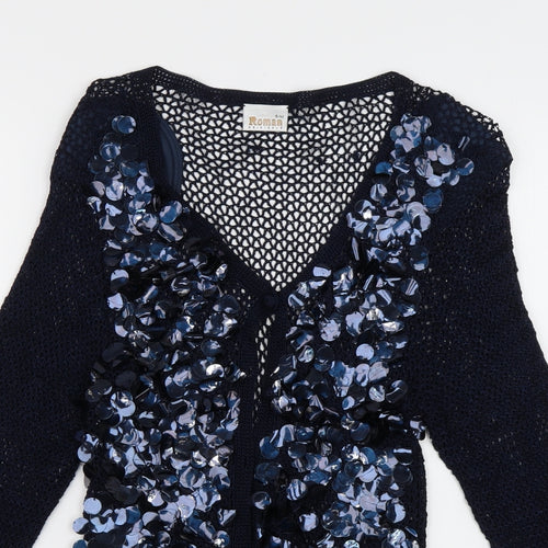 Roman Womens Blue V-Neck  Viscose Cardigan Jumper Size S