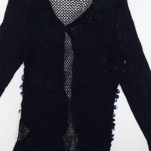 Roman Womens Blue V-Neck  Viscose Cardigan Jumper Size S