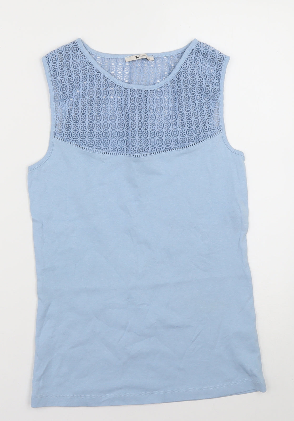 sainsburys Womens Blue  Cotton Basic Tank Size 10 Crew Neck