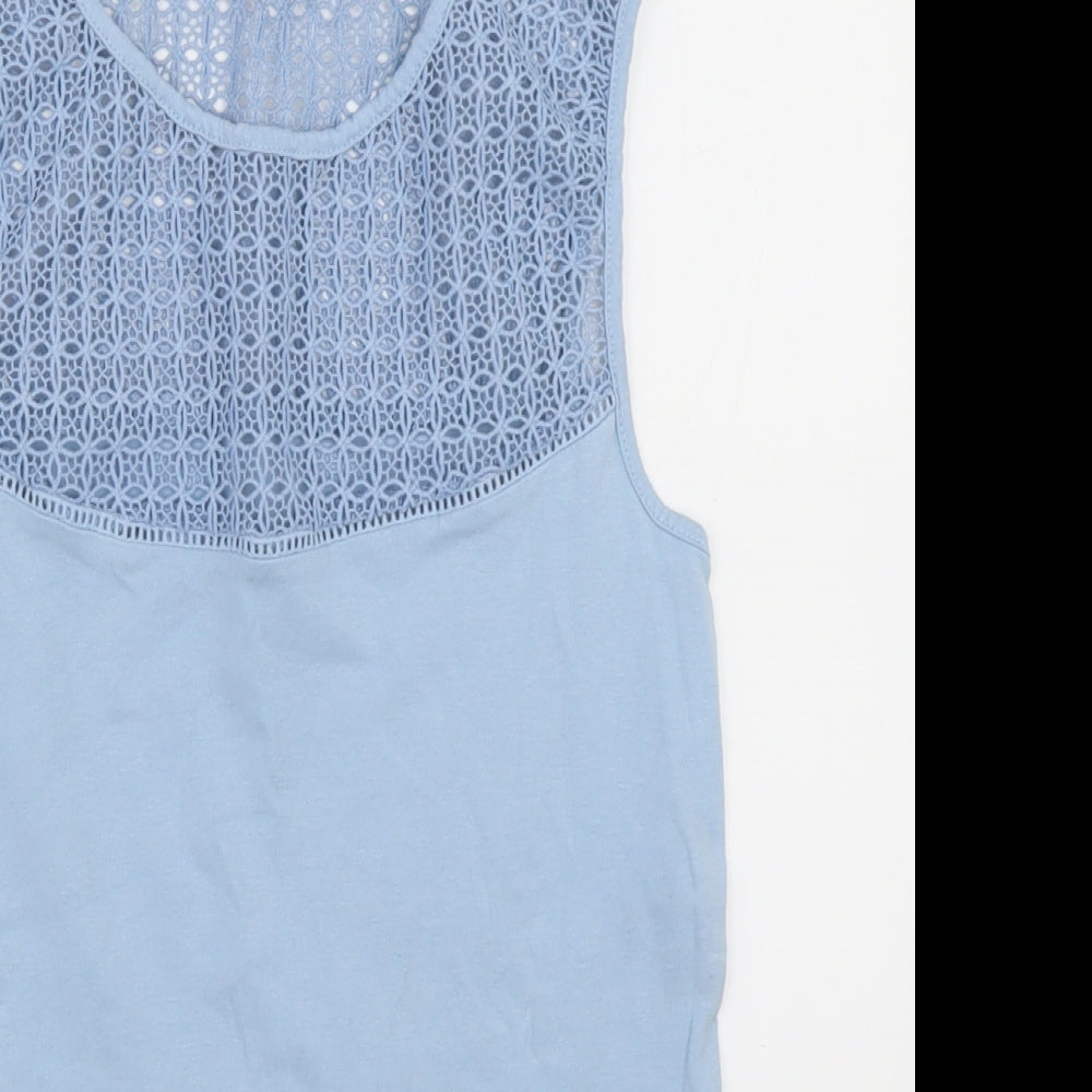 sainsburys Womens Blue  Cotton Basic Tank Size 10 Crew Neck