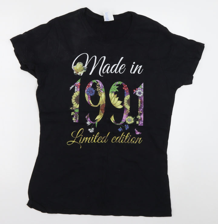 Port & Company Womens Black  Cotton Basic T-Shirt Size M Crew Neck - made in 1991