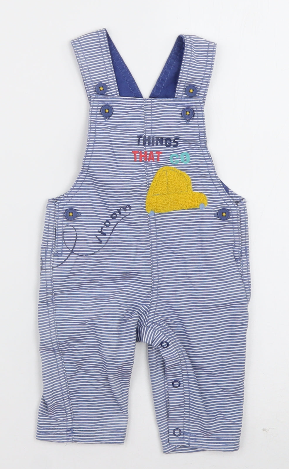 Marks and Spencer Boys Blue Striped Cotton Dungaree One-Piece Size 0-3 Months  Button - things that go