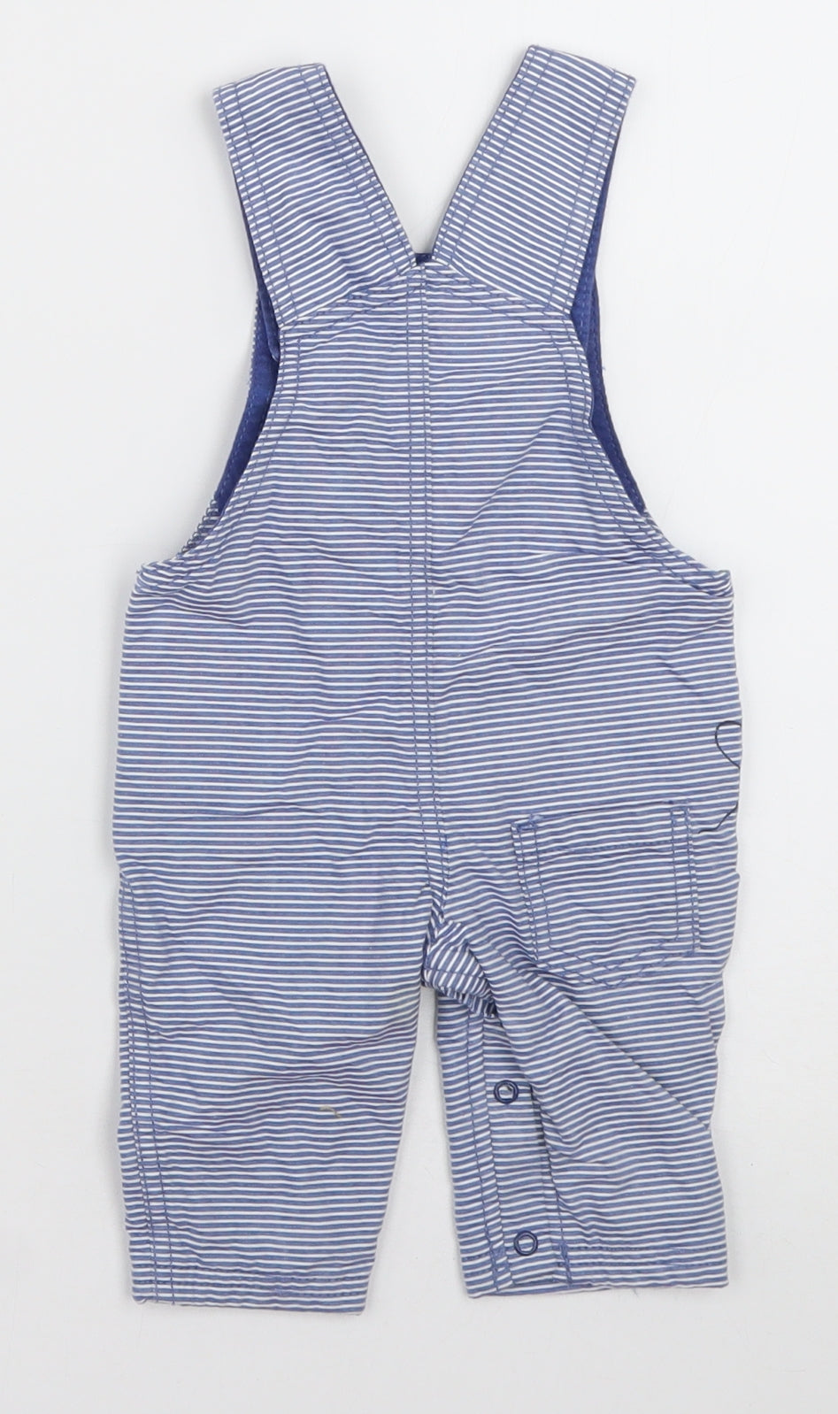 Marks and Spencer Boys Blue Striped Cotton Dungaree One-Piece Size 0-3 Months  Button - things that go