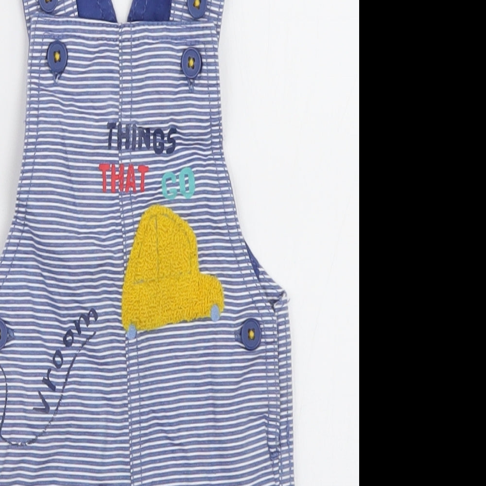 Marks and Spencer Boys Blue Striped Cotton Dungaree One-Piece Size 0-3 Months  Button - things that go