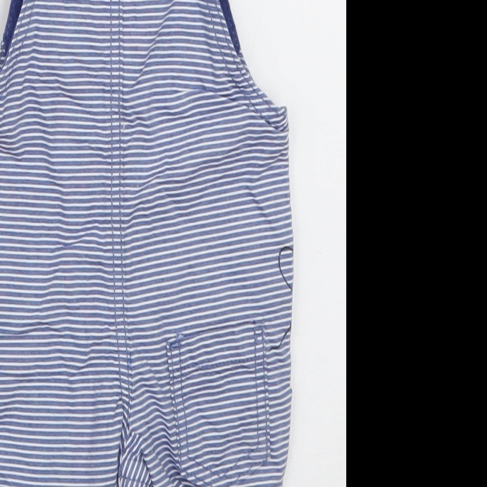 Marks and Spencer Boys Blue Striped Cotton Dungaree One-Piece Size 0-3 Months  Button - things that go