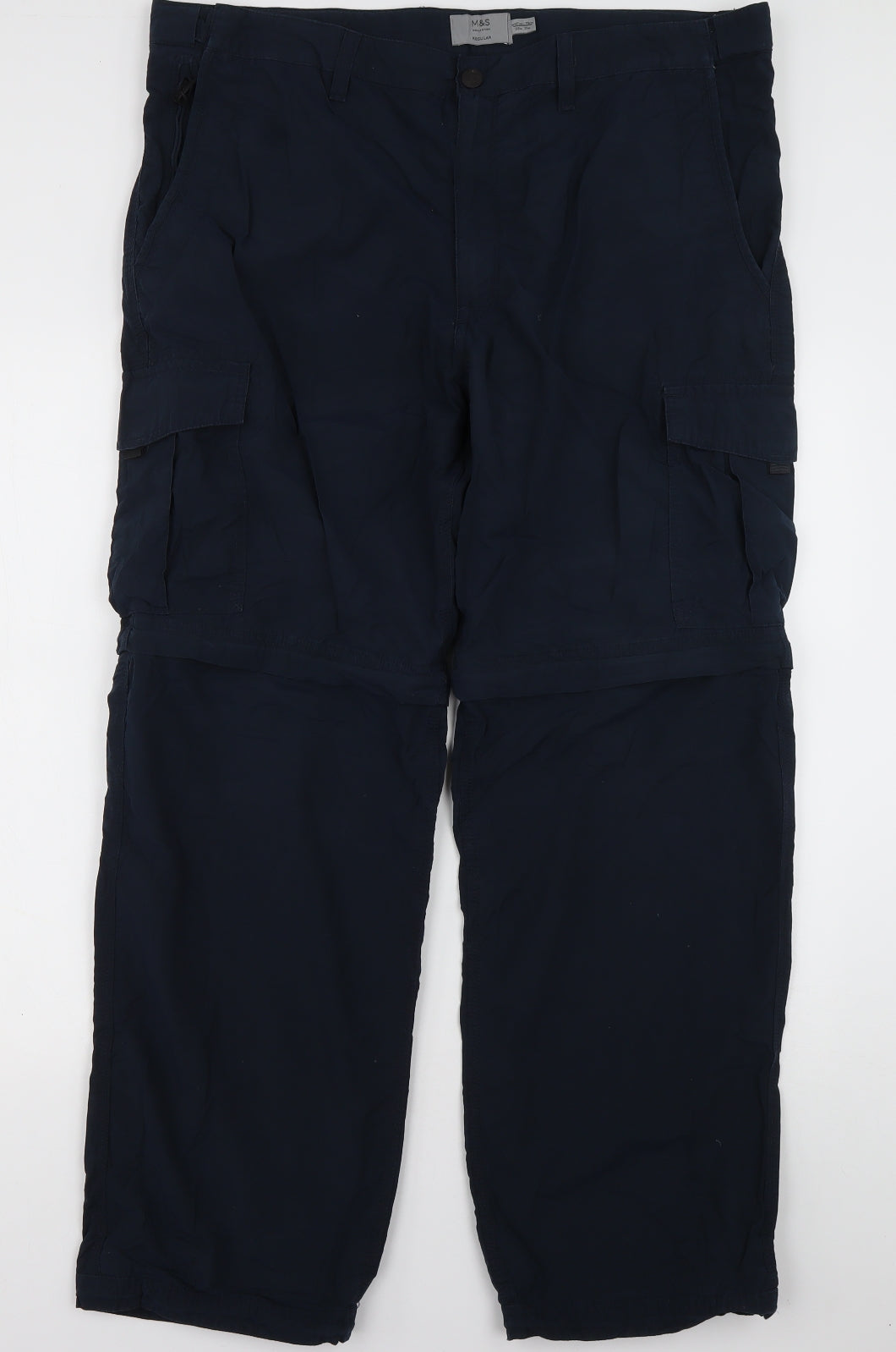 Marks and Spencer Mens Blue  Cotton Cargo Trousers Size 38 L31 in Regular Button