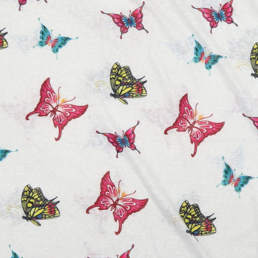 izabel london Womens White Geometric Polyester Basic T-Shirt Size 14 Crew Neck - Butterflies print