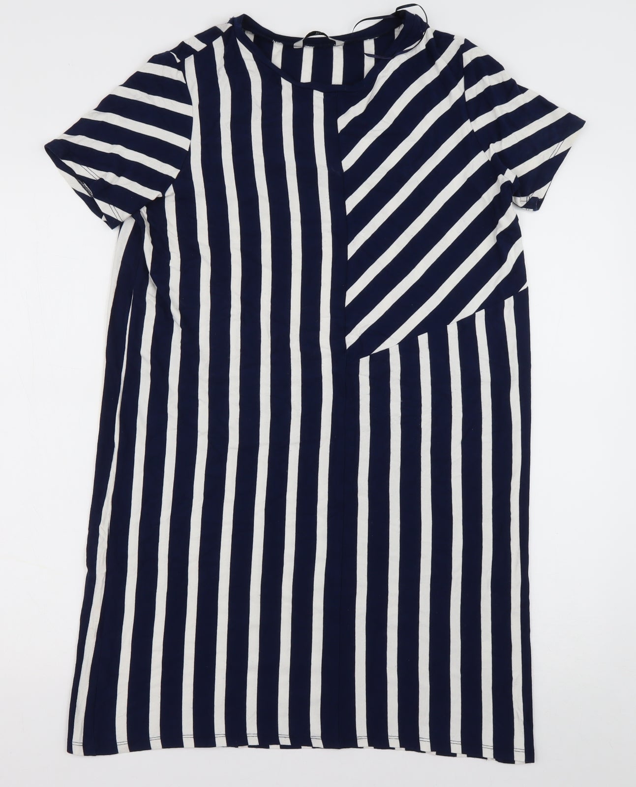 sainsburys Womens Blue Striped Viscose T-Shirt Dress  Size 14  Crew Neck Pullover