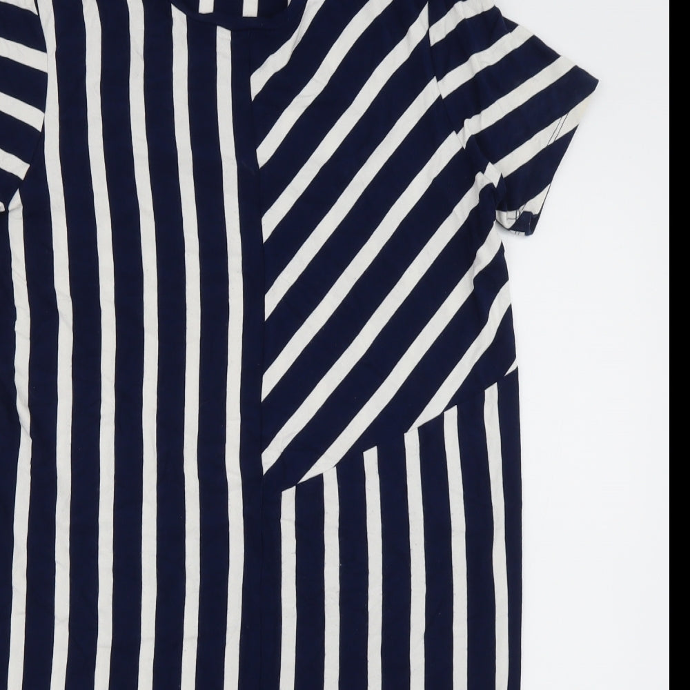 sainsburys Womens Blue Striped Viscose T-Shirt Dress  Size 14  Crew Neck Pullover