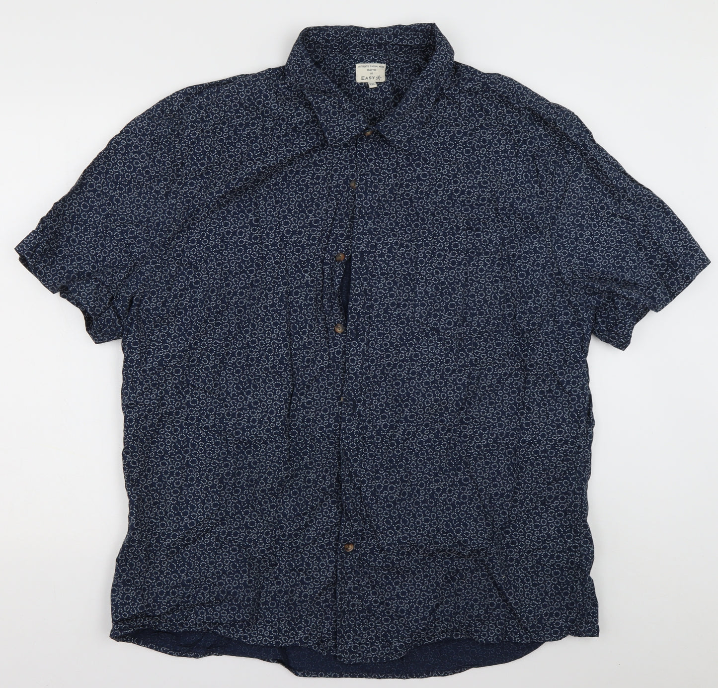Matalan Mens Blue Geometric Cotton  Button-Up Size 2XL Collared Button